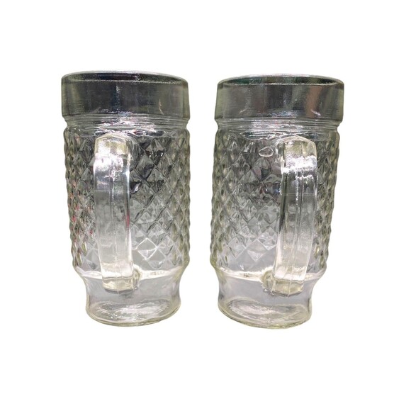 Vintage Anchor Hocking Diamond Cut Glass Beer Mugs - Set Of 2 - 1960's - MCM - Picture 3 of 9